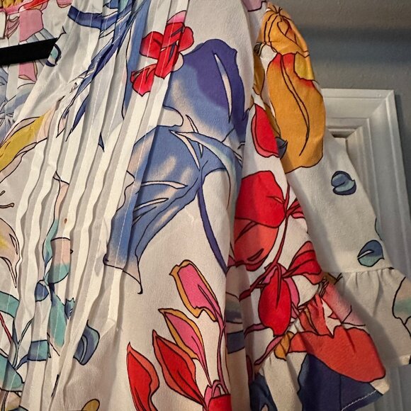 Hale Bob Floral Blouse Size M White Multicolor Silk Top NWOT - Picture 5 of 9